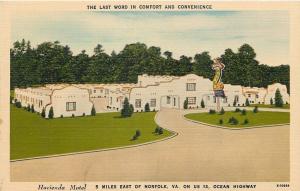 Norfolk Virginia~Hacienda Motel on Ocean Highway~Linen Roadside Postcard