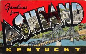 A60/ Ashland Kentucky Ky Postcard Linen Large Letter Greeting