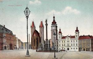 Hradec Kralove Czechoslovakia Town Square Street Scene Antique Postcard J66889