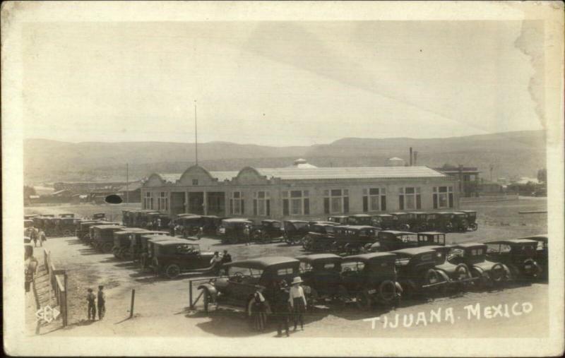 Tijuana Mexico Building & Old Cars c1915 Real Photo Postcard