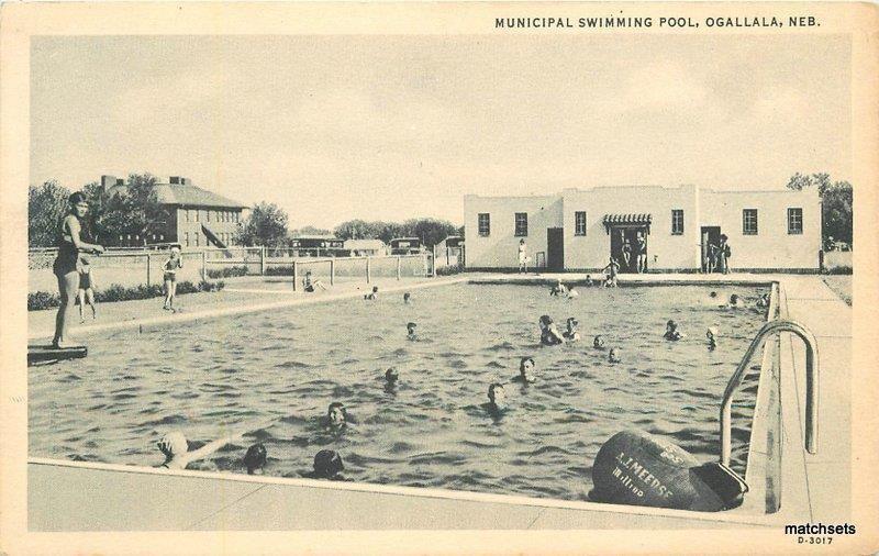 1940s Municipal Swimming Pool Ogallala Nebraska Teich postcard 6493