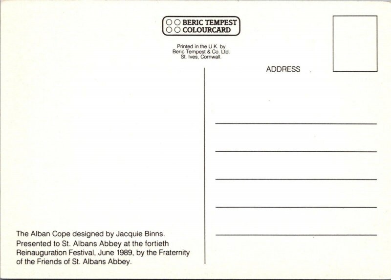 Textiles Postcard -The Alban Cope Designed By Jacquie Binns, St Albans RR13568