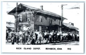 c1910 Rock Island Reinbeck Iowa Railroad Train Depot Station RPPC Photo Postcard