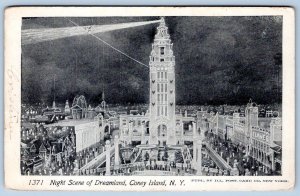 1904 NIGHT SCENE AT DREAMLAND CONEY ISLAND NY BLACK & WHITE ILLUS POSTCARD CO