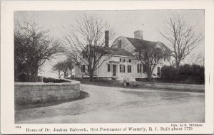 Home of Joshua Babcock Westerly RI Rhode Island First Postmaster Postcard G76