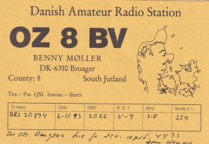 South Jutland Broager QSL Denmark Danish Radio Card