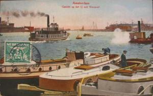 Amsterdam Harbor Boats c1910 Postcard