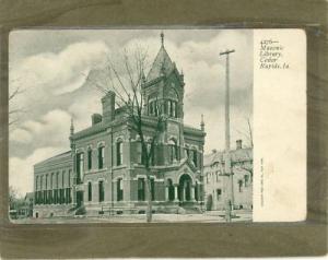 IA Masonic Library Cedar Rapids, Postcard c1907 UDB