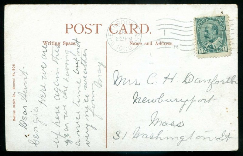 1069 - SHERBROOKE Quebec Postcard 1909 Library. Art Building. Stores