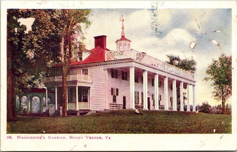 Washingtons Mansion Mount Vernon Virginia VA Antique Postcard UDB UNP Unused 