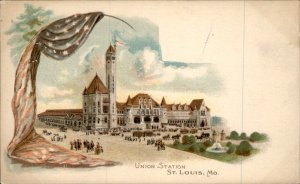 St Louis Missouri Union Station Patriotic c1900-20s Vintage Postcard