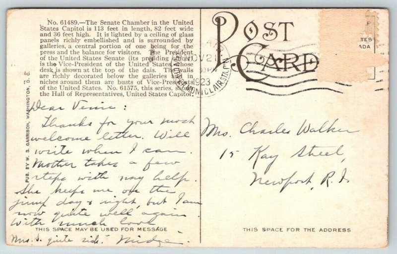 1923  US Senate Chamber   Washington DC   Postcard