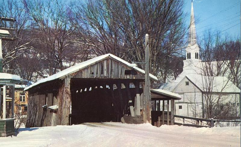 Winter View at Old Covered Bridge - Waitsfield VT, Vermont