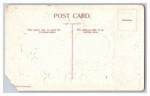 Vintage Postcard Best Wishes Good Luck Horseshoe Hearts Four Leaf Clover 