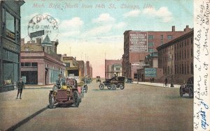 1907 Michigan Blvd North 14th St Chicago IL Early Cars Postcard Alfred Holzman