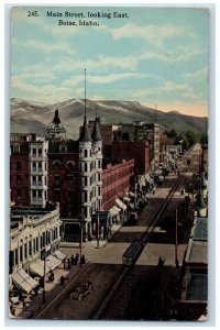 Boise Idaho Postcard Main Street Looking East Aerial View Streetcar 1910 Vintage