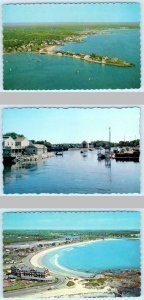 3 Postcards KENNEBUNKPORT, Maine ME ~ Aerial View, River, Birdseye Beach 1970s