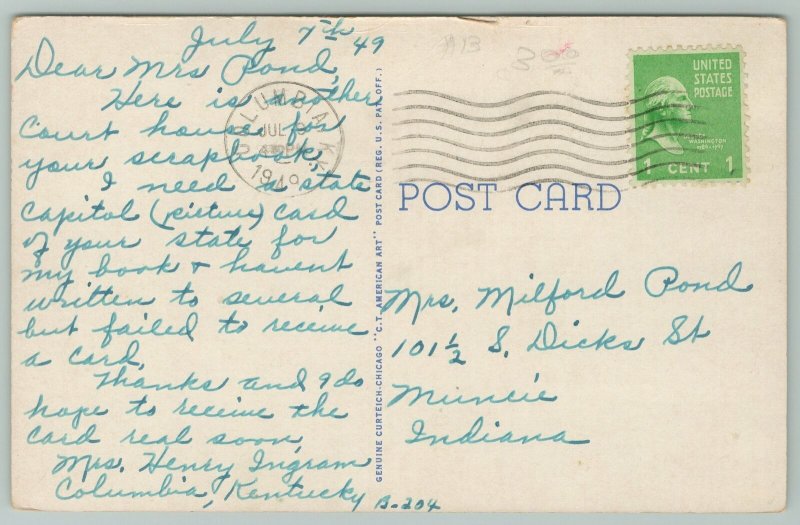 Columbia Kentucky~Adair Courthouse~1940s Linen Postcard