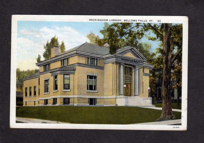 VT Rockingham Library Bellows Falls Vermont Postcard PC