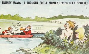 Canoe Canoeing Boat Loudspeaker Spots Couple In Bush 1970s Comic Humour Postcard