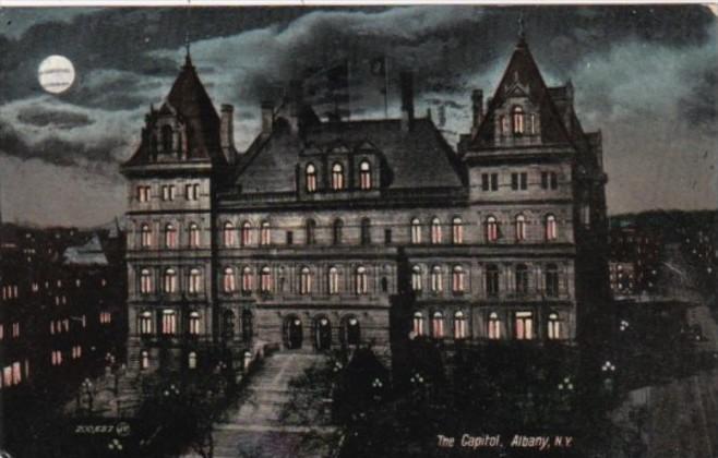 New York Buffalo State Capitol Building At Night 1908