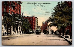 Dayton Ohio~3rd Street East @ Ludlow Street~Trolley Traffic~1911 Postcard