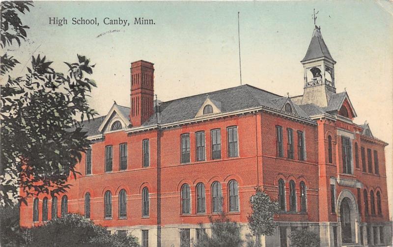 Canby Minnesota~High School Building~Wind Vane on Bell Tower~1910 Postcard