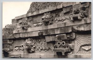 Mexico Temple Of Quetzalcoatl Serpent Head Carvings Real Photo Postcard C36