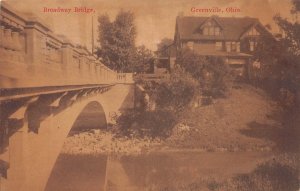 J73/ Greenville Ohio Postcard c1910 Broadway Bridge Homes 387