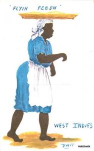 1960s Black Woman Fish Basket artist impression postcard 3408 Undivided