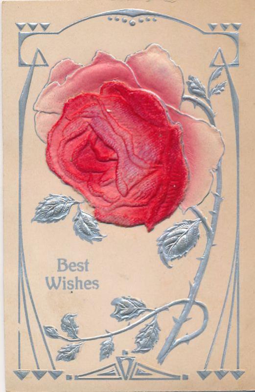 Best Wishes Greetings - Rose Flower - Embossed High Relief - DB