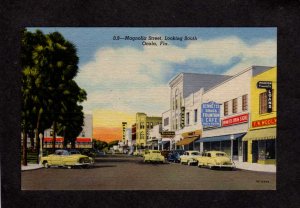 FL Magnolia St Street Ocala Florida Linen Postcard Bennetts Drug Store Franks