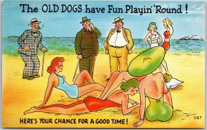 Old Men And The Sexy Ladies At The Beach Comic Card Beach Bodies Postcard