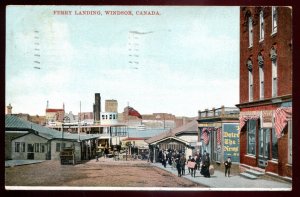 dc1481 - WINDSOR Ontario Postcard 1909 Ferry Landing. Stores