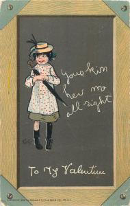 Raphael Tuck comic Valentine post card 1900s signed E. Curtis girl with umbrella