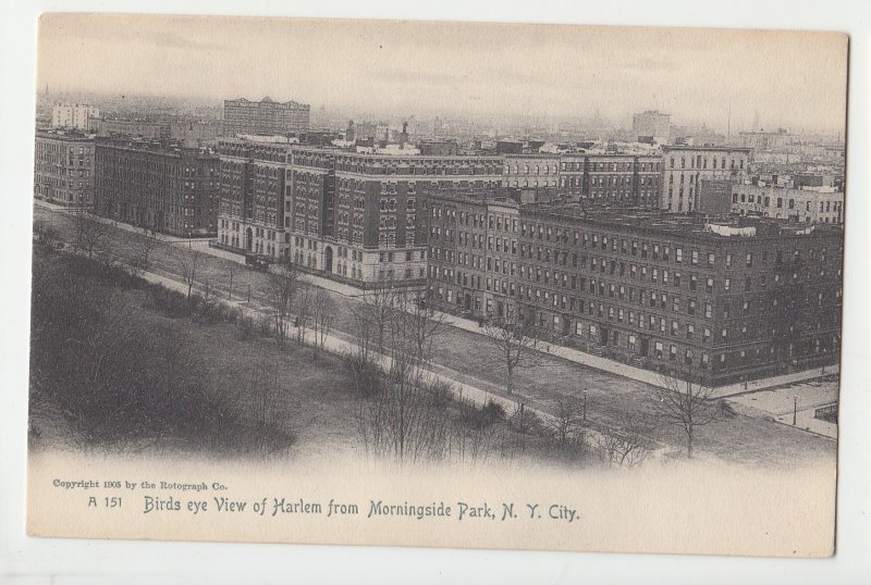 P2985, old rotograph postcard birds eye view harlem from morningside park ny cit