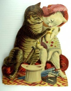 1880's-90's Large Victorian Card A&P Tea Co. Anthropomorphic Boy & Girl Cats *P