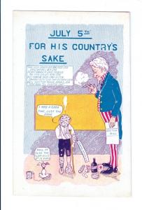 LP13  4th July Fourth, 5th, postcard, injured boy, Uncle Sam