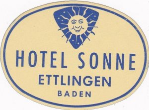 Germany Ettlingen Hotel Sonne Vintage Luggage Label sk3112