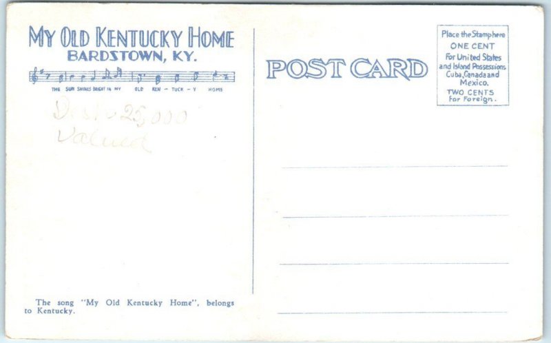Postcard - View Of Hall From Stairs, My Old Kentucky Home - Bardstown, Kentucky