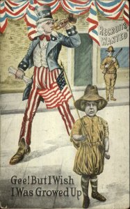 WWI US Propaganda Uncle Sam Outside Recruiting Station c1917 Postcard