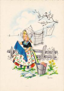 Dutch Girl Doing Laundry Signed Frankie