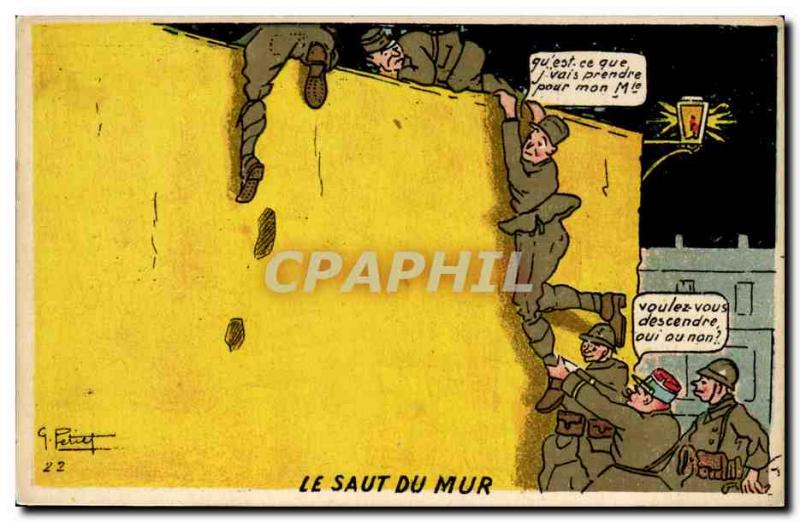 Old Postcard Militaria Jumping the Wall