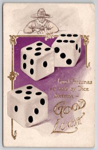 Fortune Telling Cowboy Dice Lounsbury 1907 Luck Embossed Antique Postcard L43