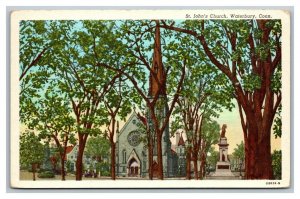Vintage 1940's Postcard St. John's Church Grounds Waterbury Connecticut