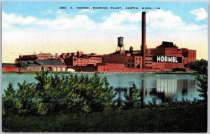 Hormel Packing Plant Austin Minnesota MN Building Flag Street View Postcard