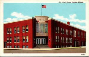 Vintage 1940's City Hall Building Mount Vernon Illinois IL Postcard