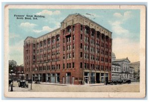 1920 Farmers Trust Building Cars Street View South Bend Indiana IN Postcard