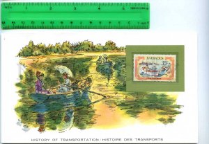 255271 BARBADOS ship rowboat card w/ mint stamp