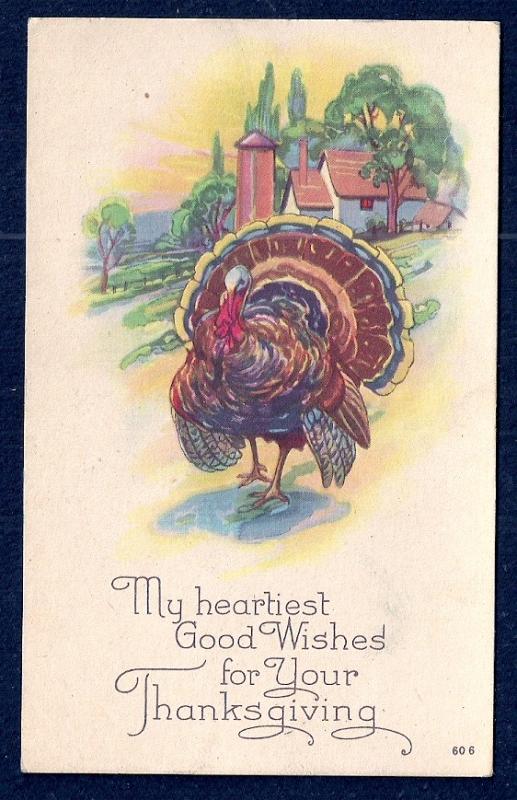 Heartiest Thanksgiving Wishes Turkey unused c1910's